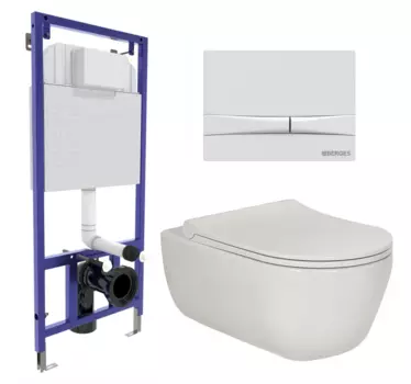 Комплект 3 в 1 инсталляция Berges Wasserhaus Novum 040250 + Унитаз подвесной Berges Wasserhaus Ego XL 082118 + кнопка белая 040250+082118
