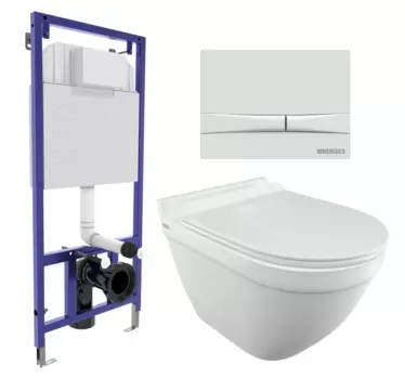 Комплект 3 в 1 инсталляция Berges Wasserhaus Novum 040250 + Унитаз подвесной Iddis Cloud CLORDSEi25 + кнопка белая 040250+CLORDSEi25
