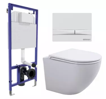 Комплект 3 в 1 инсталляция Berges Wasserhaus Novum 040250 + Подвесной унитаз SinteSi EVI + кнопка белая 040250+SIN-TS-EVI-151