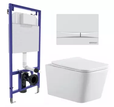 Комплект 3 в 1 инсталляция Berges Wasserhaus Novum 040250 + Подвесной унитаз SinteSi BALTI + кнопка белая 040250+SIN-TS-BLT-171