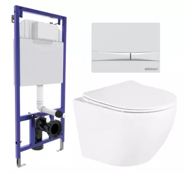 Комплект 3 в 1 инсталляция Berges Wasserhaus Novum 040250 + Унитаз подвесной BelBagno Uno BB3105CHR/SC + кнопка белая 040250+BB3105CHR/SC