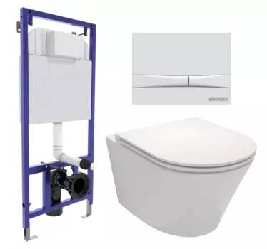 Комплект 3 в 1 инсталляция Berges Wasserhaus Novum 040250 + Унитаз подвесной Jacob Delafon Rodin+ EDY102-00 + кнопка белая 040250+EDY102-00