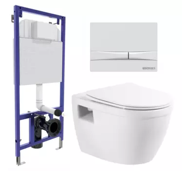 Комплект 3 в 1 инсталляция Berges Wasserhaus Novum 040250 + Унитаз подвесной BelBagno Loto BB070CHR/SC + кнопка белая 040250+BB070CHR/SC