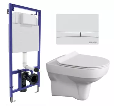 Комплект 3 в 1 инсталляция Berges Wasserhaus Novum 040250 + Унитаз подвесной Cersanit City New + кнопка белая 040250+S-MZ-CITY-COn-S-DL-w