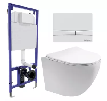 Комплект 3 в 1 инсталляция Berges Wasserhaus Novum 040250 + Унитаз подвесной Акватек Европа AQ1900-00 + кнопка белая 040250+AQ1900-00