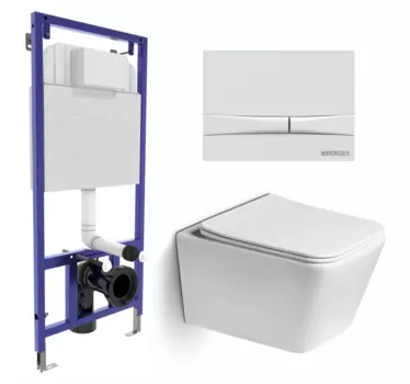 Комплект 3 в 1 инсталляция Berges Wasserhaus Novum 040250 + Унитаз подвесной SantiLine SL-5007 + кнопка белая 040250+SL-5007