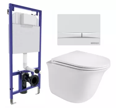 Комплект 3 в 1 инсталляция Berges Wasserhaus Novum 040250 + Подвесной унитаз WeltWasser Telbach 004 GL-WT + кнопка белая 040250+10000003668