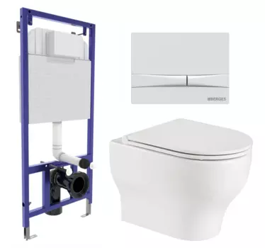 Комплект 3 в 1 инсталляция Berges Wasserhaus Novum 040250 + Подвесной унитаз WeltWasser Erlenbach 004 GL-WT + кнопка белая 040250+10000003807