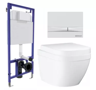 Комплект 3 в 1 инсталляция Berges Wasserhaus Novum 040250 + Унитаз подвесной Grohe Euro Ceramic 39206000 + кнопка белая 040250+39206000+39330001