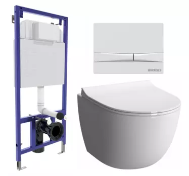 Комплект 3 в 1 инсталляция Berges Wasserhaus Novum 040250 + Унитаз подвесной VitrA Sento 7748В003-0075 + кнопка белая 040250+7748B003-0075+130-003-009