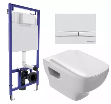 Комплект 3 в 1 инсталляция Berges Wasserhaus Novum 040250 + Унитаз подвесной Jacob Delafon Struktura EDE102-00 + кнопка белая 040250+EDE102-00+E20606-00
