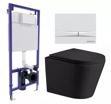 Комплект 3 в 1 инсталляция Berges Wasserhaus Novum 040250 + Подвесной унитаз WeltWasser Salzbach 043 MT-BL + кнопка белая 040250+10000008258