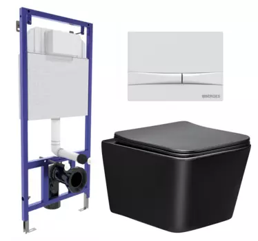 Комплект 3 в 1 инсталляция Berges Wasserhaus Novum 040250 + Унитаз Vincea Q-Line VT1-12MB + кнопка белая 040250+VT1-12MB