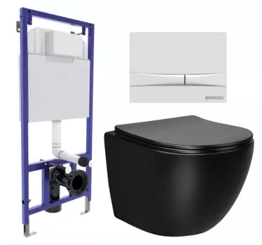 Комплект 3 в 1 инсталляция Berges Wasserhaus Novum 040250 + Унитаз Vincea Globo VT1-14MB + кнопка белая 040250+VT1-14MB
