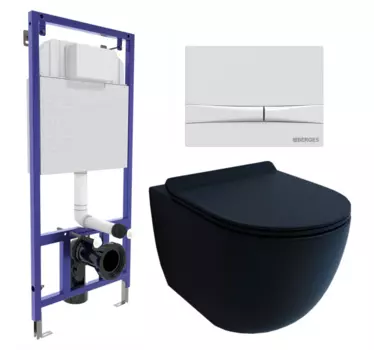 Комплект 3 в 1 инсталляция Berges Wasserhaus Novum 040250 + Унитаз подвесной Esbano Garcia + кнопка белая 040250+ESUPGARCBM