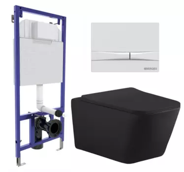 Комплект 3 в 1 инсталляция Berges Wasserhaus Novum 040250 + Унитаз подвесной Aquanet Tavr-W BW 287011 + кнопка белая 040250+287011