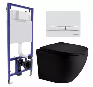 Комплект 3 в 1 инсталляция Berges Wasserhaus Novum 040250 + Унитаз подвесной Weltwasser WW Merzbach 043 MT-BL + кнопка белая 040250+10000009940