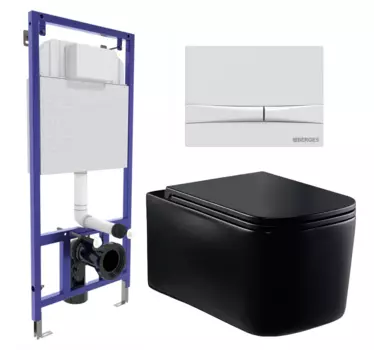 Комплект 3 в 1 инсталляция Berges Wasserhaus Novum 040250 + Унитаз Vincea Ultra Rimless VT1-32MB + кнопка белая 040250+VT1-32MB