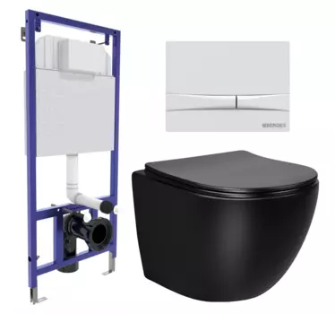 Комплект 3 в 1 инсталляция Berges Wasserhaus Novum 040250 + Унитаз Vincea Globo VT1-14SMB + кнопка белая 040250+VT1-14SMB