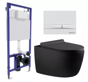 Комплект 3 в 1 инсталляция Berges Wasserhaus Novum 040250 + Унитаз подвесной Aquanet Cetus 287008 + кнопка белая 040250+287008