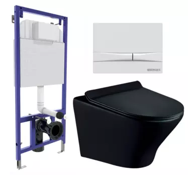 Комплект 3 в 1 инсталляция Berges Wasserhaus Novum 040250 + Унитаз подвесной Esbano Aster ESUPASTEBM + кнопка белая 040250+ESUPASTEBM