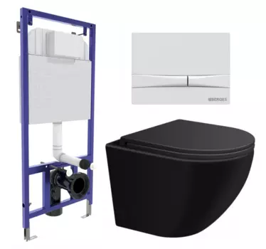 Комплект 3 в 1 инсталляция Berges Wasserhaus Novum 040250 + Подвесной унитаз SinteSi EVI + кнопка белая 040250+SIN-TS-EVI-151BM