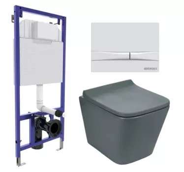 Комплект 3 в 1 инсталляция Berges Wasserhaus Novum 040250 + Унитаз подвесной Weltwasser WW SK Gelbach 041 MT-GR + кнопка белая 040250+10000008263