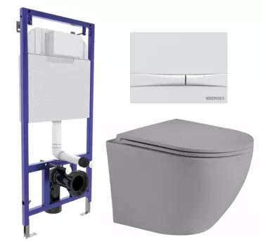 Комплект 3 в 1 инсталляция Berges Wasserhaus Novum 040250 + Унитаз подвесной Weltwasser WW Merzbach 043 MT-GR + кнопка белая 040250+10000009941