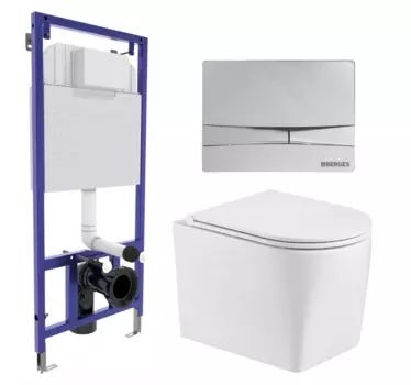 Комплект 3 в 1 инсталляция Berges Wasserhaus Novum 040253 + Унитаз подвесной WeltWasser Nesenbach 004 GL-WT + кнопка хром 040253+10000008265
