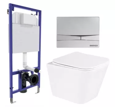 Комплект 3 в 1 инсталляция Berges Wasserhaus Novum 040253 + Унитаз подвесной BelBagno Due BB3103CHR/SC + кнопка хром 040253+BB3103CHR/SC
