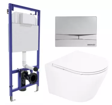 Комплект 3 в 1 инсталляция Berges Wasserhaus Novum 040253 + Унитаз подвесной BelBagno Tre BB8001CHR/SC + кнопка хром 040253+BB8001CHR/SC