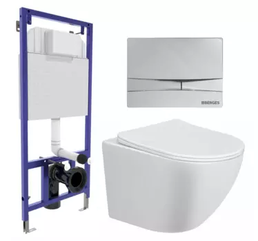 Комплект 3 в 1 инсталляция Berges Wasserhaus Novum 040253 + Унитаз подвесной Taliente Amato AM25010 + кнопка хром 040253+AM25010