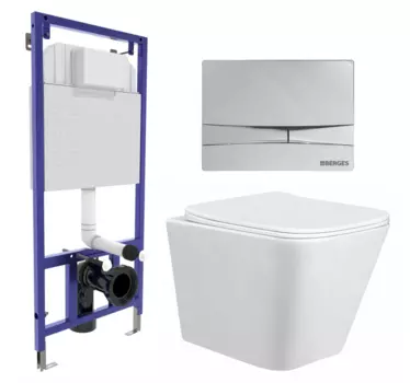 Комплект 3 в 1 инсталляция Berges Wasserhaus Novum 040253 + Унитаз подвесной Taliente Correto CR25200 + кнопка хром 040253+CR25200