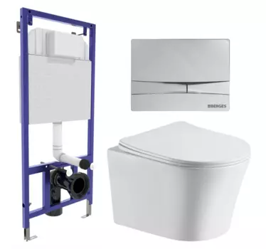 Комплект 3 в 1 инсталляция Berges Wasserhaus Novum 040253 + Подвесной унитаз CeruttiSpa Adige Aria CT7837 + кнопка хром 040253+7837