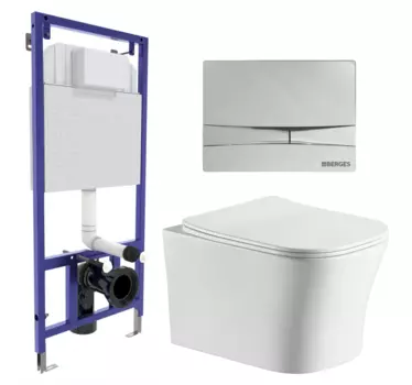 Комплект 3 в 1 инсталляция Berges Wasserhaus Novum 040253 + Подвесной унитаз CeruttiSpa Marmolada aria CT7778 + кнопка хром 040253+7778