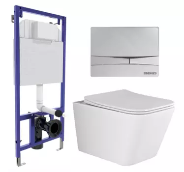 Комплект 3 в 1 инсталляция Berges Wasserhaus Novum 040253 + Унитаз подвесной Ceramica Nova Metric Rimless CN3007 + кнопка хром 040253+CN3007
