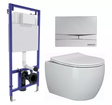 Комплект 3 в 1 инсталляция Berges Wasserhaus Novum 040253 + Унитаз подвесной Ceramica Nova Play CN3001 + кнопка хром 040253+CN3001