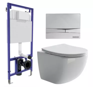 Комплект 3 в 1 инсталляция Berges Wasserhaus Novum 040253 + Унитаз подвесной Ceramica Nova Forma CN3009 + кнопка хром 040253+CN3009