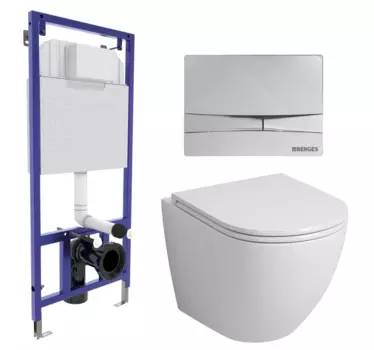 Комплект 3 в 1 инсталляция Berges Wasserhaus Novum 040253 + Унитаз подвесной Grossman GR-4455S + кнопка хром 040253+GR-4455S