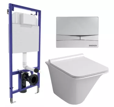 Комплект 3 в 1 инсталляция Berges Wasserhaus Novum 040253 + Унитаз подвесной Grossman GR-4413S + кнопка хром 040253+GR-4413S