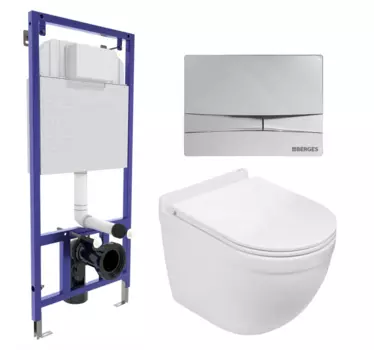 Комплект 3 в 1 инсталляция Berges Wasserhaus Novum 040253 + Подвесной унитаз WeltWasser Heimbach 043 GL-WT + кнопка хром 040253+10000008260