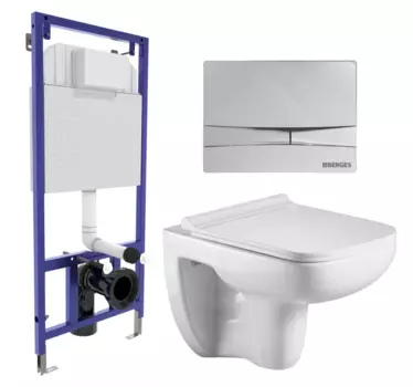 Комплект 3 в 1 инсталляция Berges Wasserhaus Novum 040253 + Подвесной унитаз WeltWasser Kehlbach 004 GL-WT + кнопка хром 040253+10000003810
