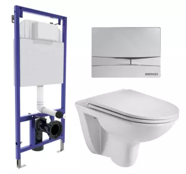 Комплект 3 в 1 инсталляция Berges Wasserhaus Novum 040253 + Подвесной унитаз WeltWasser Baarbach 004 GL-WT + кнопка хром 040253+10000003811