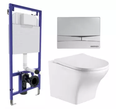 Комплект 3 в 1 инсталляция Berges Wasserhaus Novum 040253 + Подвесной унитаз WeltWasser Odenbach 004 GL-WT + кнопка хром 040253+10000003704