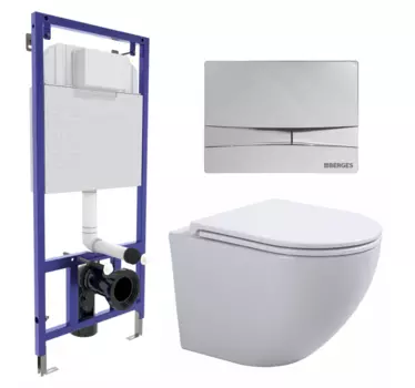 Комплект 3 в 1 инсталляция Berges Wasserhaus Novum 040253 + Подвесной унитаз SinteSi EVI + кнопка хром 040253+SIN-TS-EVI-151