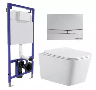 Комплект 3 в 1 инсталляция Berges Wasserhaus Novum 040253 + Подвесной унитаз SinteSi BALTI + кнопка хром 040253+SIN-TS-BLT-171