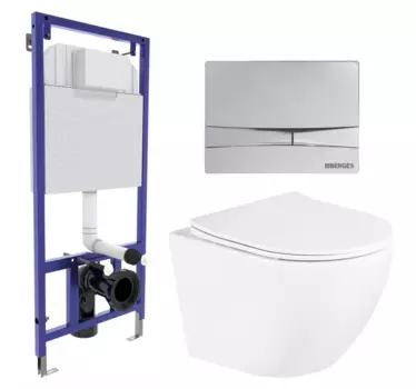 Комплект 3 в 1 инсталляция Berges Wasserhaus Novum 040253 + Унитаз подвесной BelBagno Uno BB3105CHR/SC + кнопка хром 040253+BB3105CHR/SC