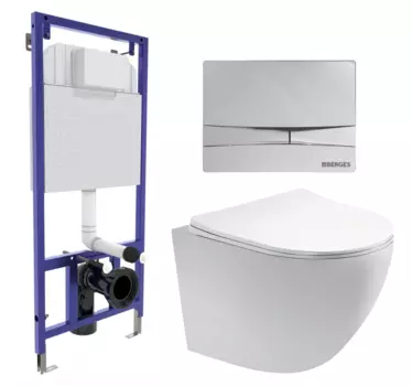 Комплект 3 в 1 инсталляция Berges Wasserhaus Novum 040253 + Унитаз подвесной Акватек Европа AQ1900-00 + кнопка хром 040253+AQ1900-00