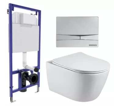 Комплект 3 в 1 инсталляция Berges Wasserhaus Novum 040253 + Унитаз подвесной Акватек Вега AQ1905-00 + кнопка хром 040253+AQ1905-00