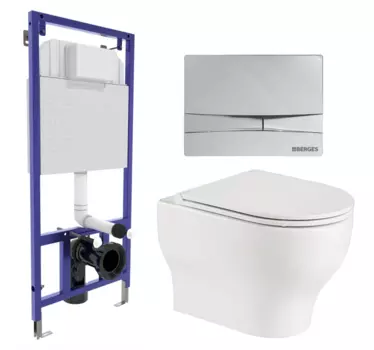 Комплект 3 в 1 инсталляция Berges Wasserhaus Novum 040253 + Подвесной унитаз WeltWasser Erlenbach 004 GL-WT + кнопка хром 040253+10000003807